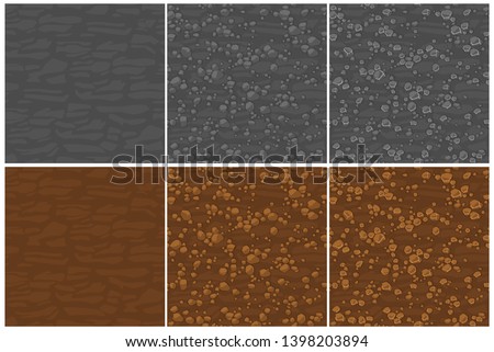Seamless texture ground with small stones, 3 step drawing.. Cute seamless pattern stones. Cartoon Seamless vector texture. Stones on separate layers.
