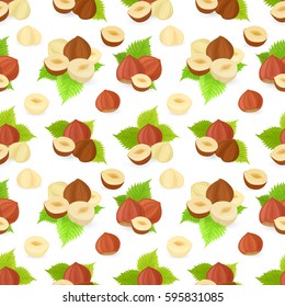 seamless texture with groups of hazelnuts and leaves for your design