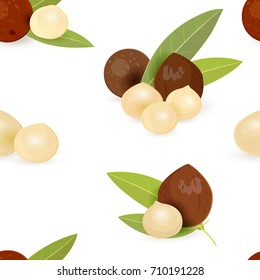 seamless texture with groups of macadamia with leaves for your design 