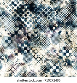 Seamless texture. Grunge grey pattern from dots and squares. Urban repeatable backdrop for boys, sport design, textile, wrapping paper, web page, advertising booklets, banners