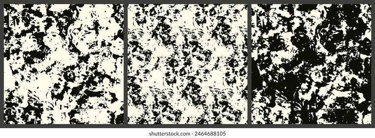 Seamless texture in grunge style in the collection. Abstract textured background with broken shapes, random distressed paint prints. Black and white two-tone backdrop. Vector illustration.