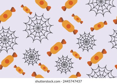 Seamless texture Halloween in cartoon style. Pumpkin, Skull, chocolate, Spider, Bat. flat vector illustration. 