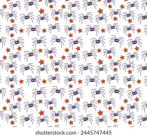 Seamless texture Halloween in cartoon style. Pumpkin, Skull, chocolate, Spider, Bat. flat vector illustration. 