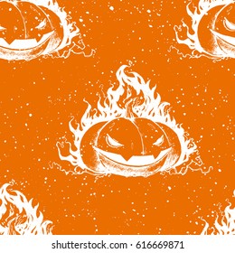 Seamless texture with Halloween pumpkin. Holiday repeat pattern. Pumpkin with face. Can be used like wallpaper, wrapping, background, or your design.