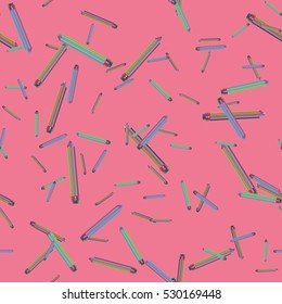 Seamless texture with hand drawn comic pencils. Colorful pencil endless pattern. Template for design backgrounds, textile, wrapping paper, package.