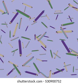 Seamless texture with hand drawn comic pencils. Colorful pencil endless pattern. Template for design backgrounds, textile, wrapping paper, package.