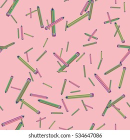 Seamless texture with hand drawn comic pencils. Colorful pencil endless pattern. Template for design backgrounds, textile, wrapping paper, package.