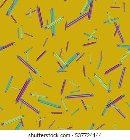 Seamless texture with hand drawn comic pencils. Colorful pencil endless pattern. Template for design backgrounds, textile, wrapping paper, package.