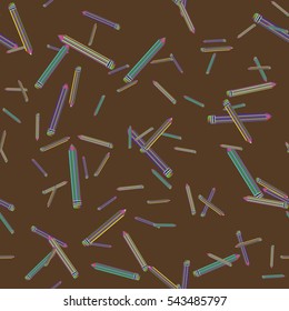 Seamless texture with hand drawn comic pencils. Colorful pencil endless pattern. Template for design backgrounds, textile, wrapping paper, package.