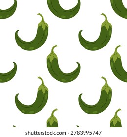 Seamless texture with hand drawn green hot peppers. Piquante vegetable pattern for kitchen wallpaper, eco packaging and spicy food branding.