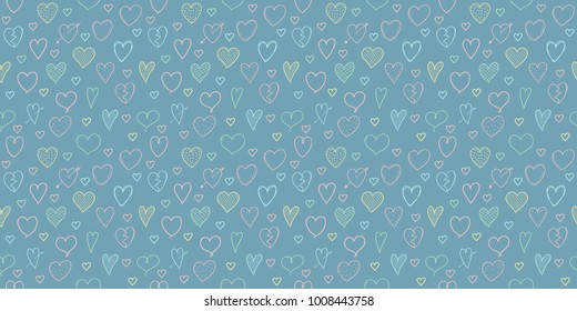 Seamless texture with hand drawn hearts - wrapping paper. Valentine's Day, Woman's Day and Mother's Day. Vector.
