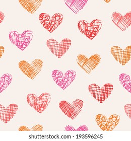 Seamless texture with hand drawn hearts.
