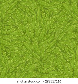 Seamless texture with hand drawn picture of marijuana. It can be used as a pattern for bed linen, bags, clothes and many other surfaces