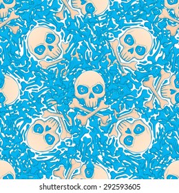 Seamless texture with hand drawn picture of bones and skulls. It can be used as a pattern for bed linen, bags, clothes and many other surfaces