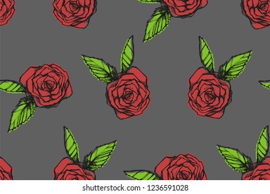 Seamless texture with hand drawn roses. Repeating pattern. Can be used as wallpaper, desktop, wrapping, fabric or background for your blog, covers, cards.