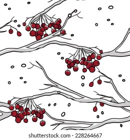seamless texture with hand drawn rowanberry branches, vector illustration