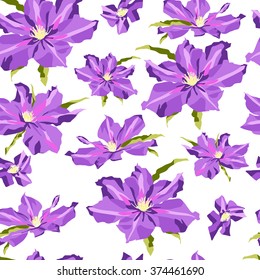 Seamless texture with hand-drawn lilac clematis 