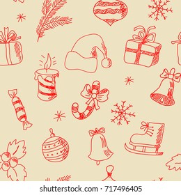 Seamless texture with a hand-painted New Year elements