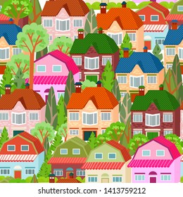 seamless texture with happy cityscape for your design
