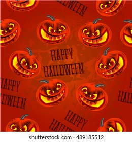 Seamless texture Happy Halloween  with pumpkins orange background vector illustration