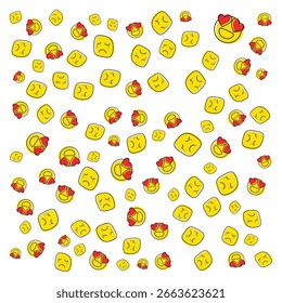 Textura sin fisuras con caras alegres y tristes. Fondo de patrón de emoji para papel digital. Gráficos de redes sociales y proyectos de diseño expresivo.
