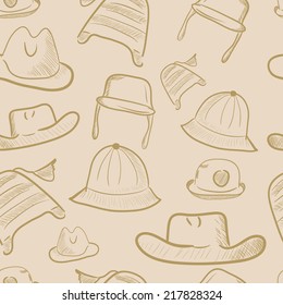 Seamless texture with headdresses on a brown background
