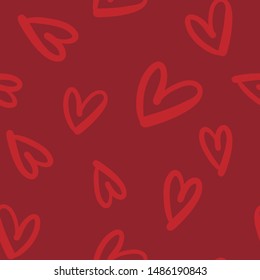 Seamless texture of heart doodles. Hand drawn hearts pattern.