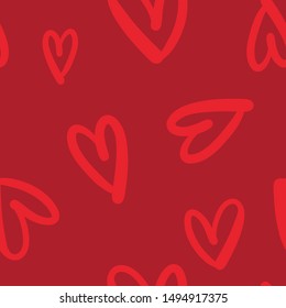 Seamless texture of heart doodles. Hand drawn hearts pattern.