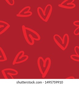 Seamless texture of heart doodles. Hand drawn hearts pattern.