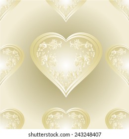 Seamless texture  heart of gold and silver ornaments vintage background Valentine day mother day vector illustration 
