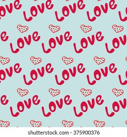 seamless texture heart and love on a blue background