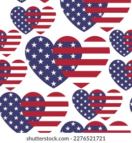 Seamless texture of hearts from the American flag. USA background