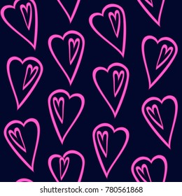 Seamless texture with hearts drawn by hand