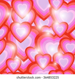 Seamless texture of hearts. Pink and red hearts