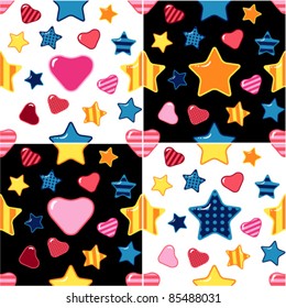 seamless texture with hearts and stars vector