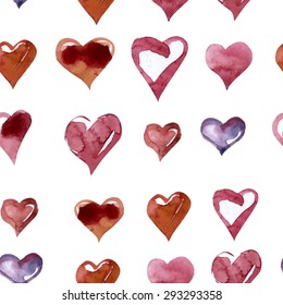 seamless texture of hearts vector watercolor drawing