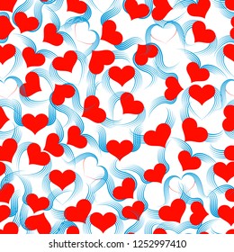 Seamless texture with hearts with wings. Vector illustration.