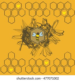 Seamless texture of honeycomb and bees