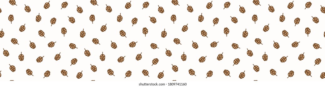 Seamless Texture Of Hops. Texture Seamless Pattern Of Many Colored Natural Flowers Of Hop Plants For Beer Hops For Brewing. Hops Seamless Pattern, Hand Drawing, Doodle Style. Outline Repeating Texture