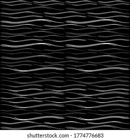 Seamless Texture of Horizontal lines, vector pattern of digital waves, white stripes on black background, texture design template