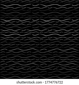 Seamless Texture of Horizontal lines, vector pattern of digital waves, white stripes on black background, texture design template