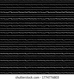 Seamless Texture of Horizontal lines, vector pattern of digital waves, white stripes on black background, texture design template