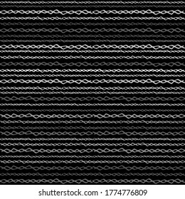 Seamless Texture of Horizontal lines, vector pattern of digital waves, white stripes on black background, texture design template