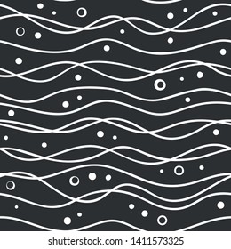 Seamless texture with horizontal waves and dots. Vector background.