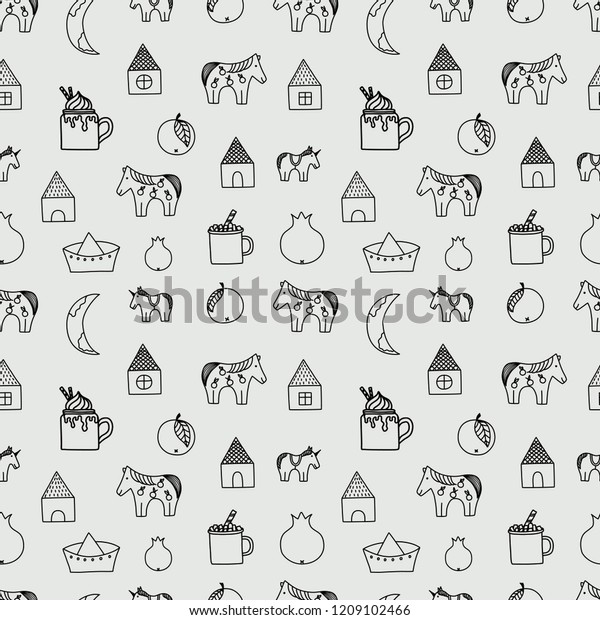 Seamless texture  with horses and apples,\
Seamless pattern can be used for wallpaper, pattern fills, web page\
background,surface\
textures.
