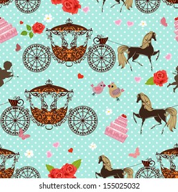 seamless texture with horses with carriage