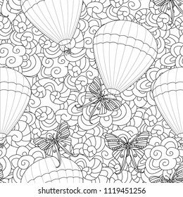 seamless texture with hot air balloons in the sky for your coloring book