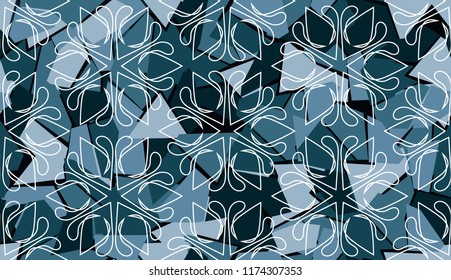 Seamless texture of ice color with white snowflakes.