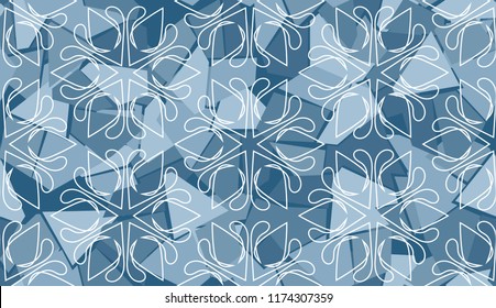 Seamless texture of ice color with white snowflakes.