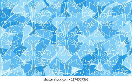 Seamless texture of ice color with white snowflakes.